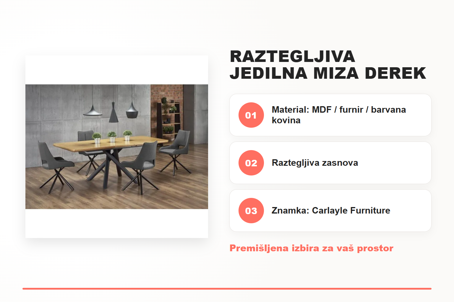 Raztegljiva jedilna miza DEREK – pregled ključnih lastnosti
