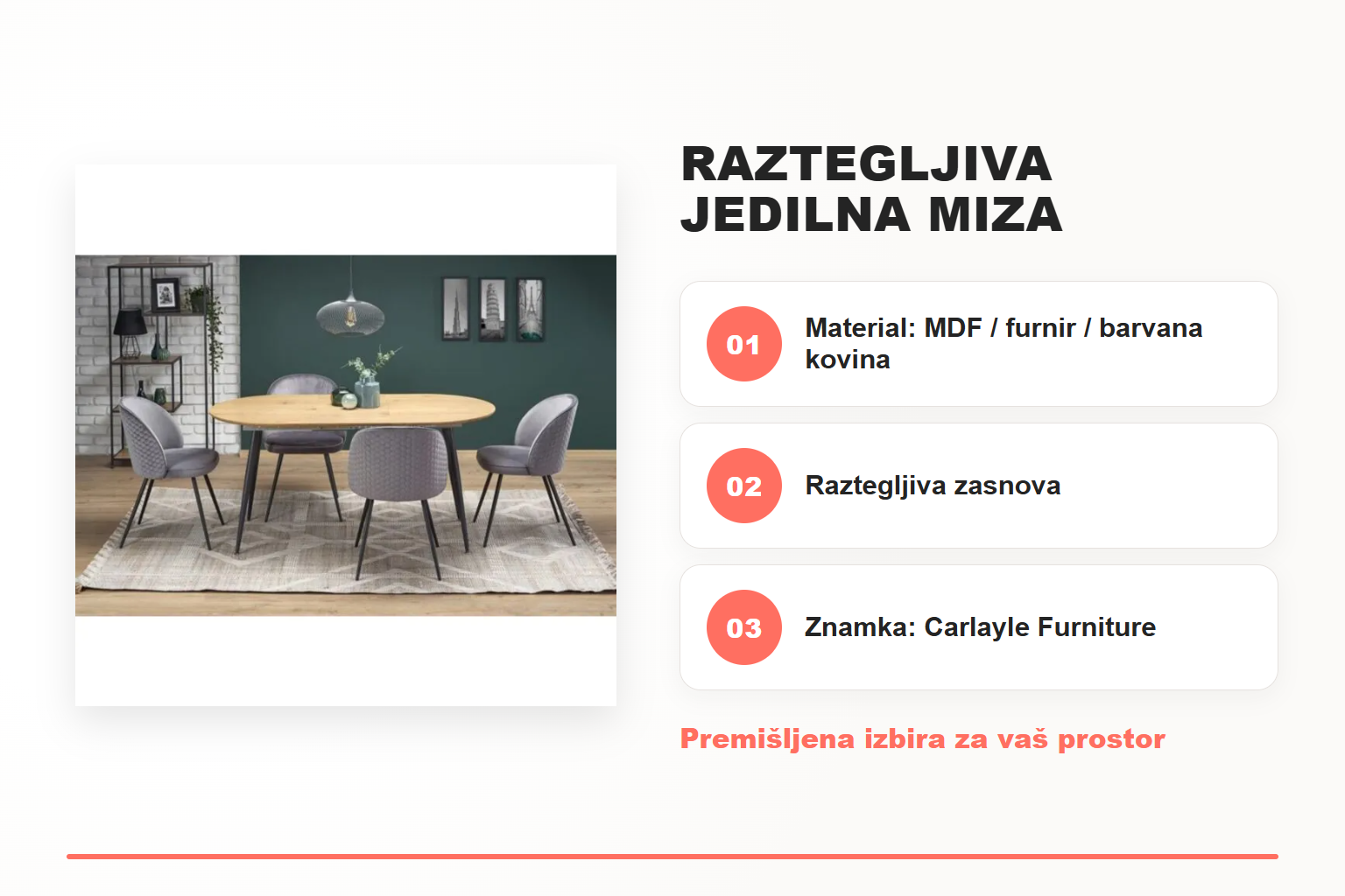 Raztegljiva jedilna miza KORADO – pregled ključnih lastnosti
