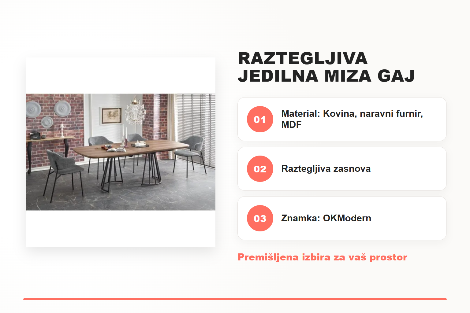 Raztegljiva jedilna miza GAJ – pregled ključnih lastnosti