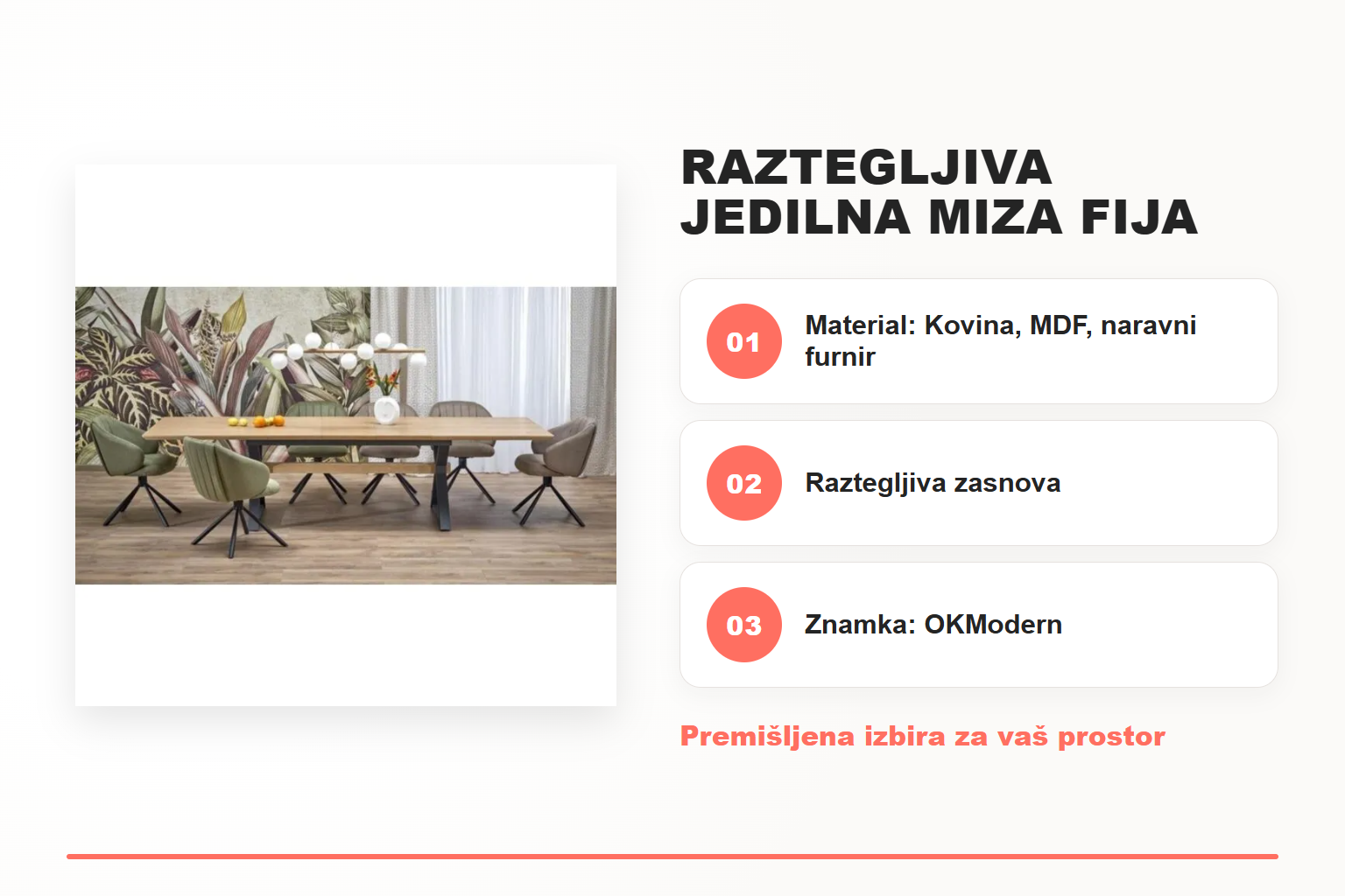 Raztegljiva jedilna miza FIJA – pregled ključnih lastnosti