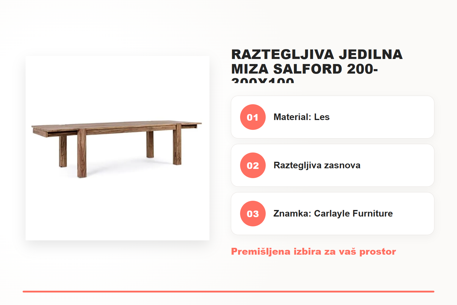 Raztegljiva jedilna miza SALFORD 200-300X100 – pregled ključnih lastnosti