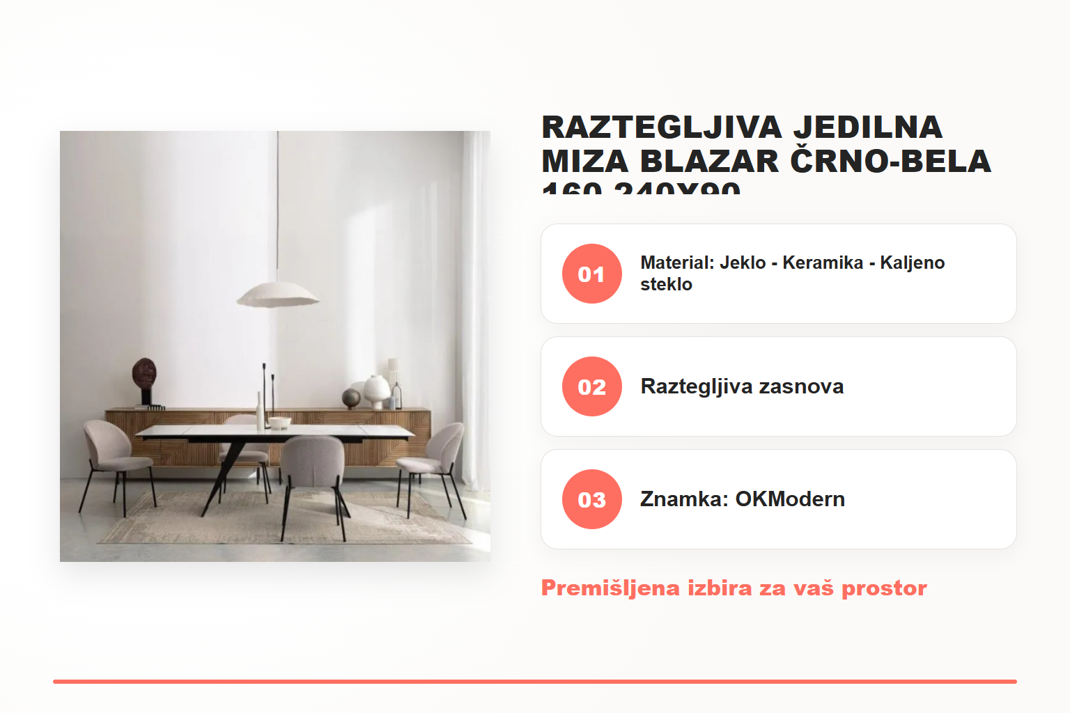 Raztegljiva jedilna miza BLAZAR črno-bela 160-240X90 – pregled ključnih lastnosti