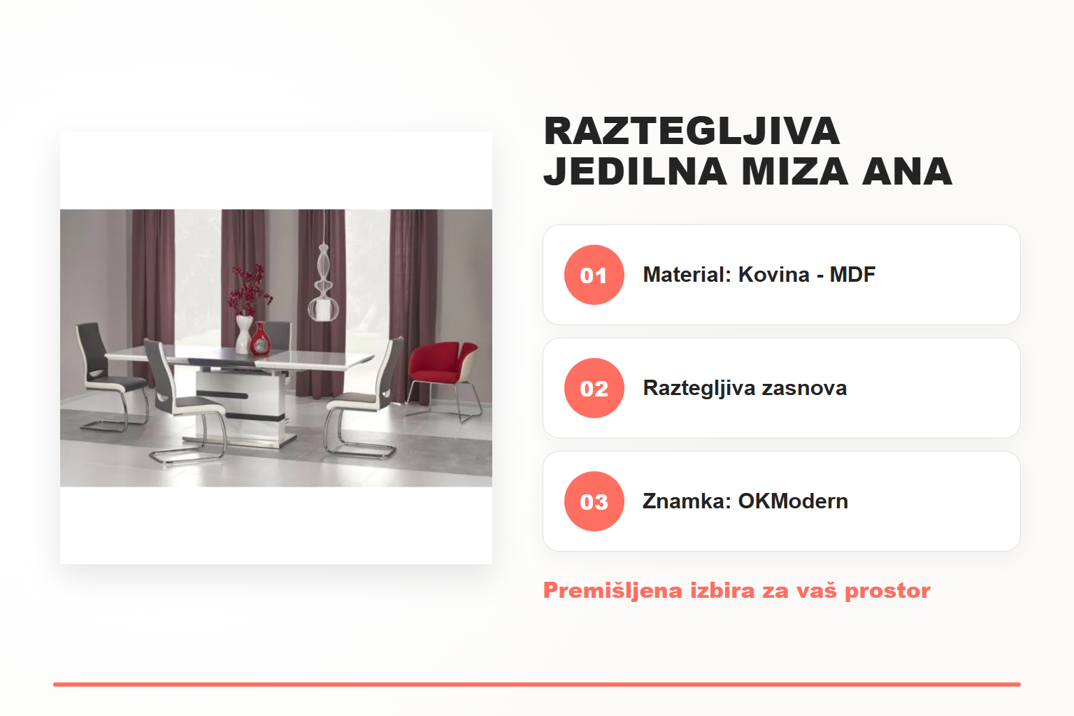 Raztegljiva jedilna miza ANA MARIJA – pregled ključnih lastnosti