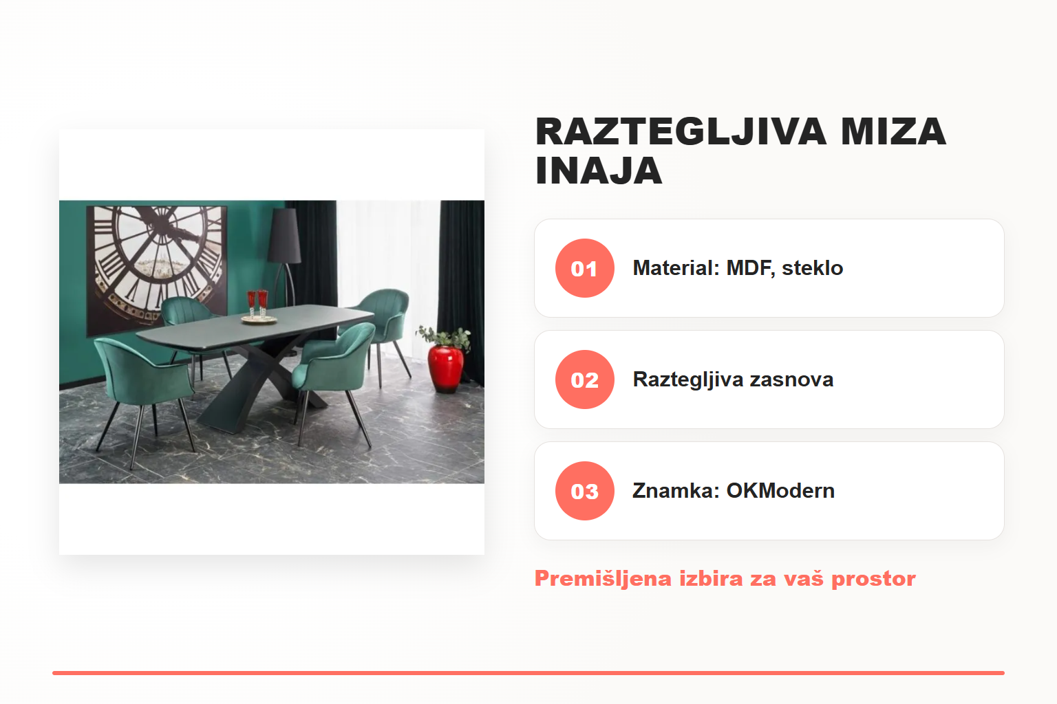 Raztegljiva miza INAJA – pregled ključnih lastnosti
