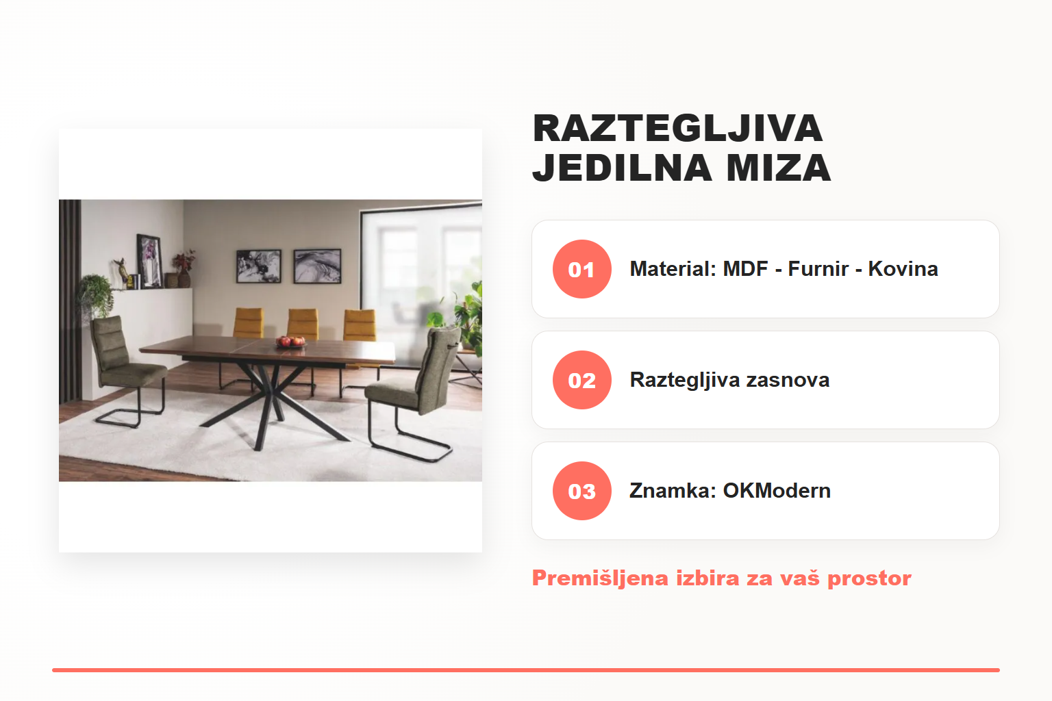 Raztegljiva jedilna miza LORBER – pregled ključnih lastnosti