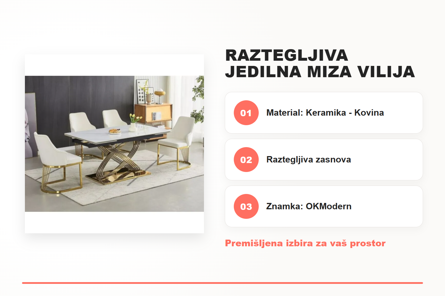 Raztegljiva jedilna miza VILIJA – pregled ključnih lastnosti