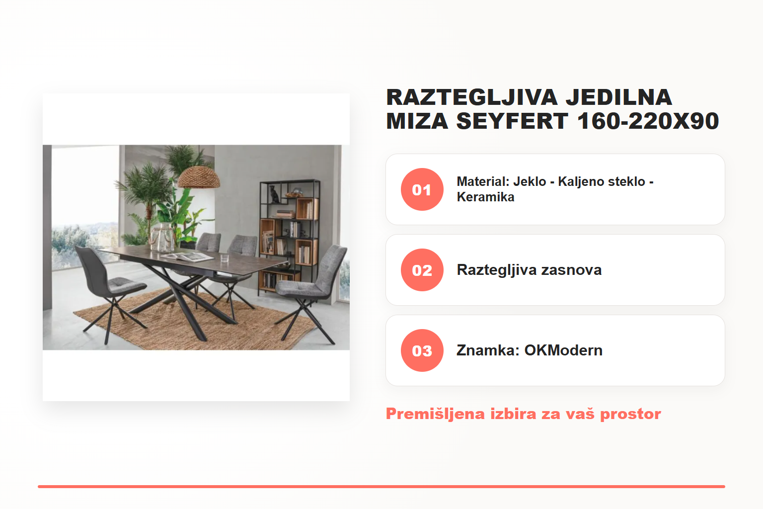 Raztegljiva jedilna miza SEYFERT 160-220X90 – pregled ključnih lastnosti