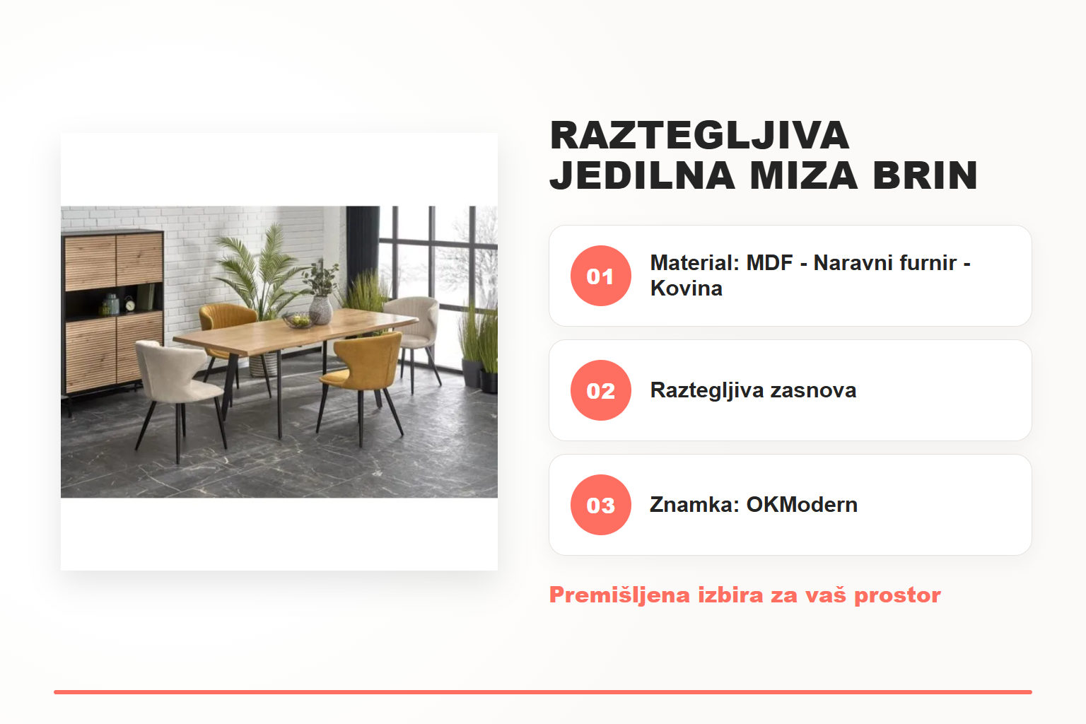 Raztegljiva jedilna miza BRIN – pregled ključnih lastnosti