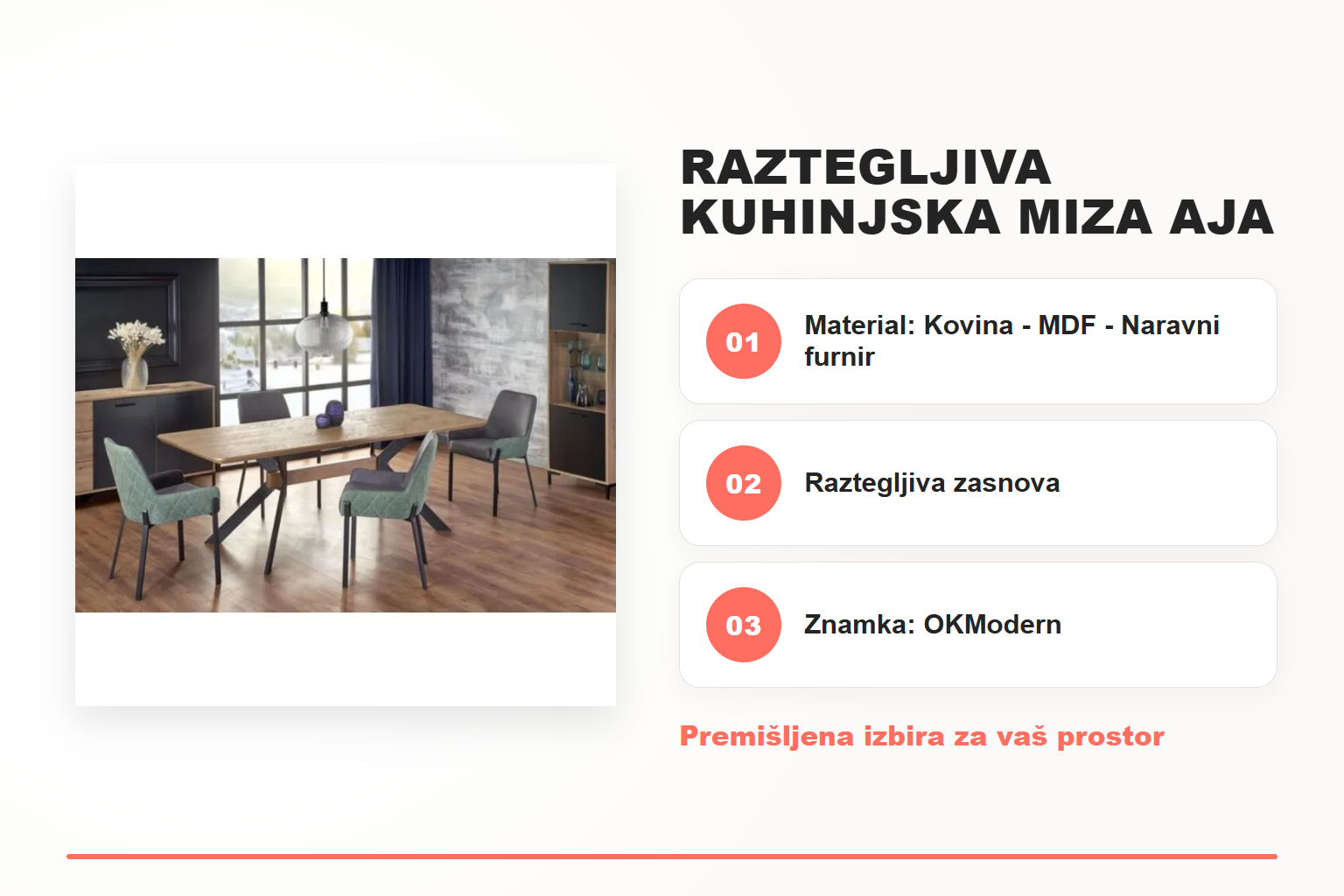 Raztegljiva kuhinjska miza AJA – pregled ključnih lastnosti