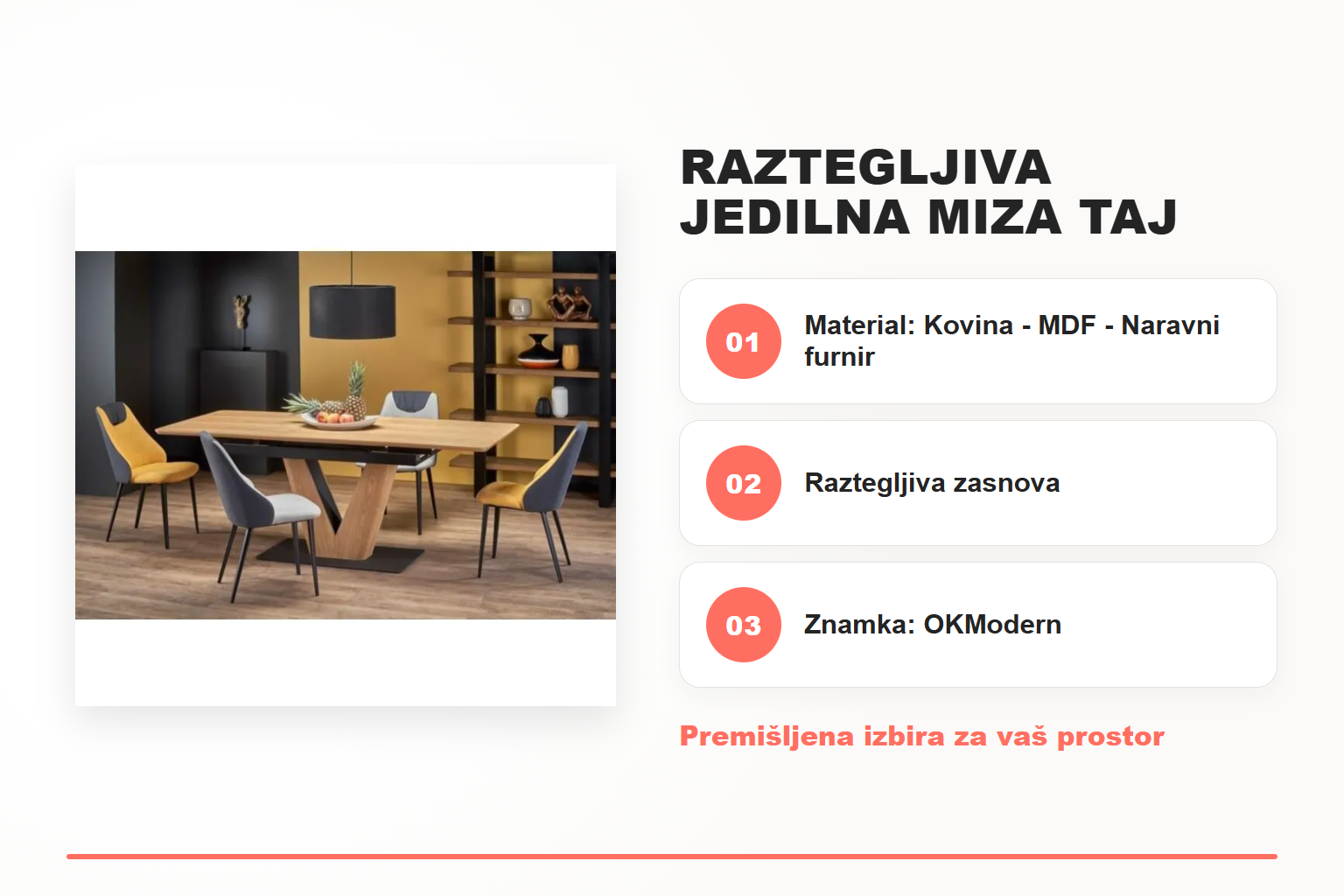 Raztegljiva jedilna miza TAJ – pregled ključnih lastnosti