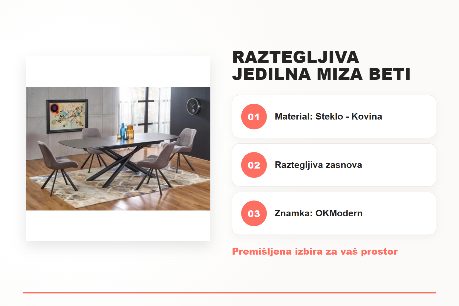 Raztegljiva jedilna miza BETI – pregled ključnih lastnosti