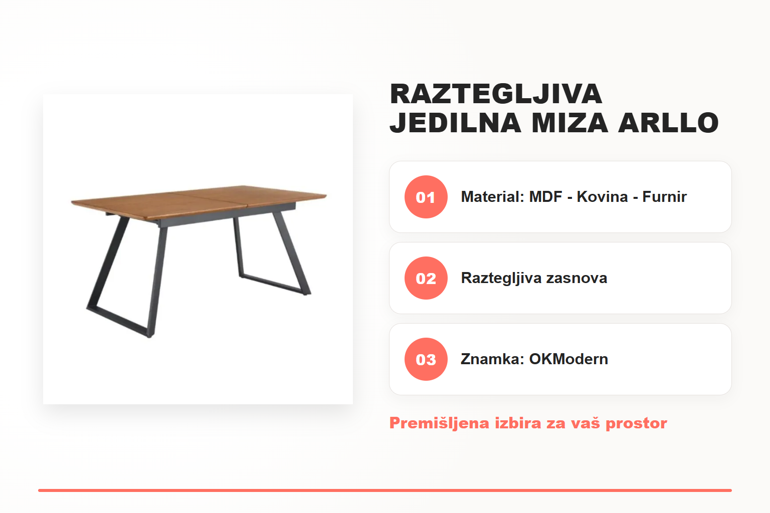 Raztegljiva jedilna miza ARLLO 2 – pregled ključnih lastnosti