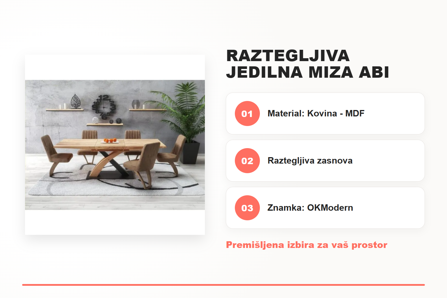Raztegljiva jedilna miza ABI – pregled ključnih lastnosti