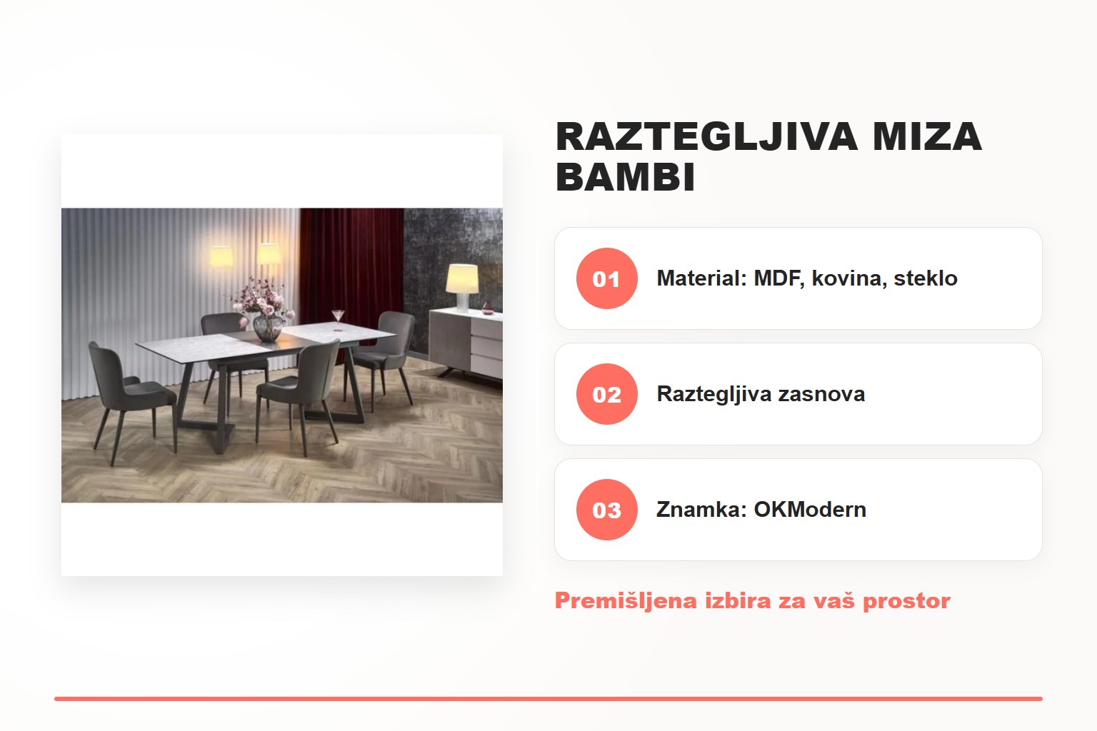 Raztegljiva miza BAMBI – pregled ključnih lastnosti