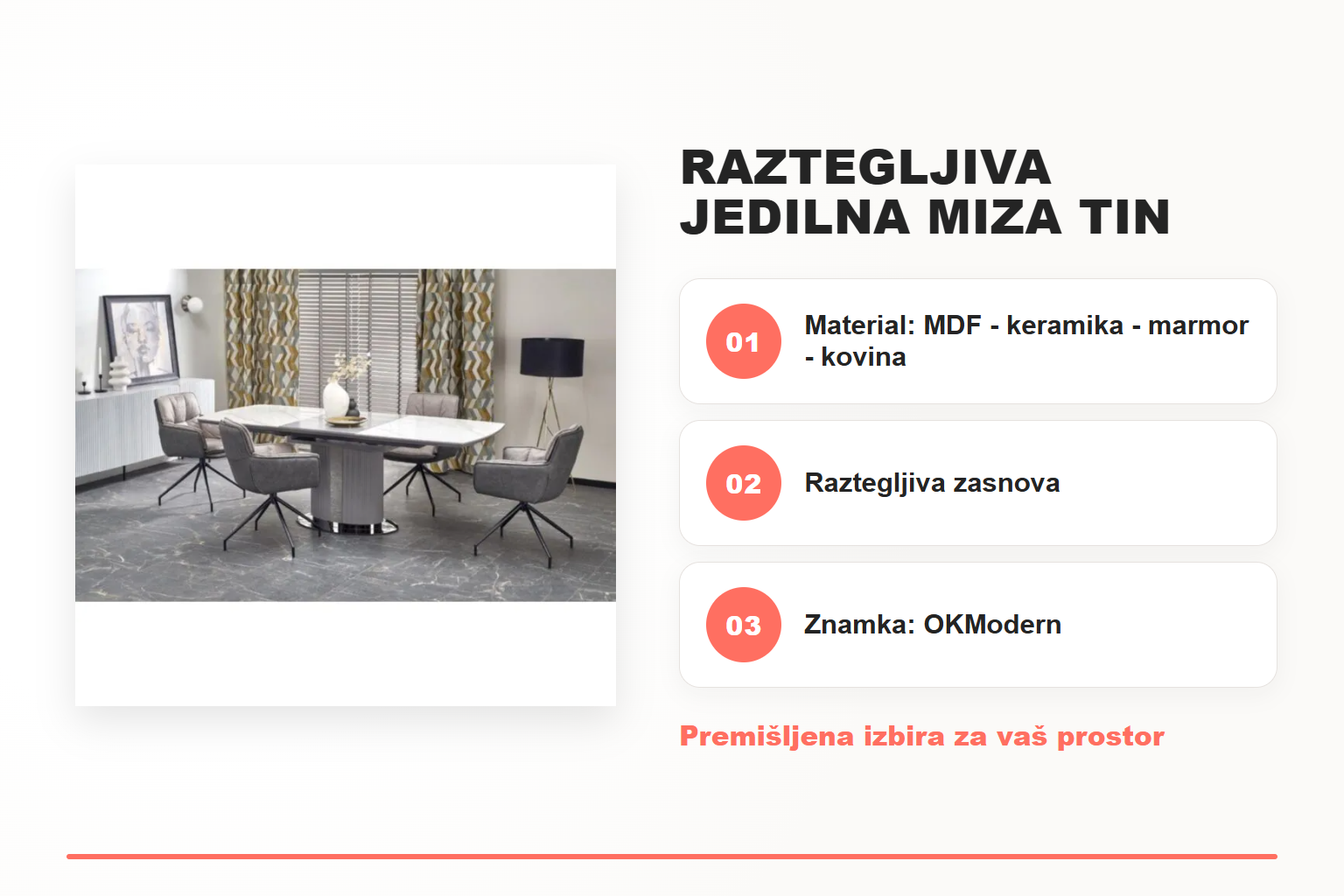 Raztegljiva jedilna miza TIN – pregled ključnih lastnosti