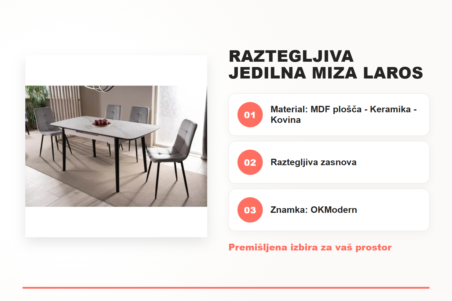 Raztegljiva jedilna miza LAROS – pregled ključnih lastnosti