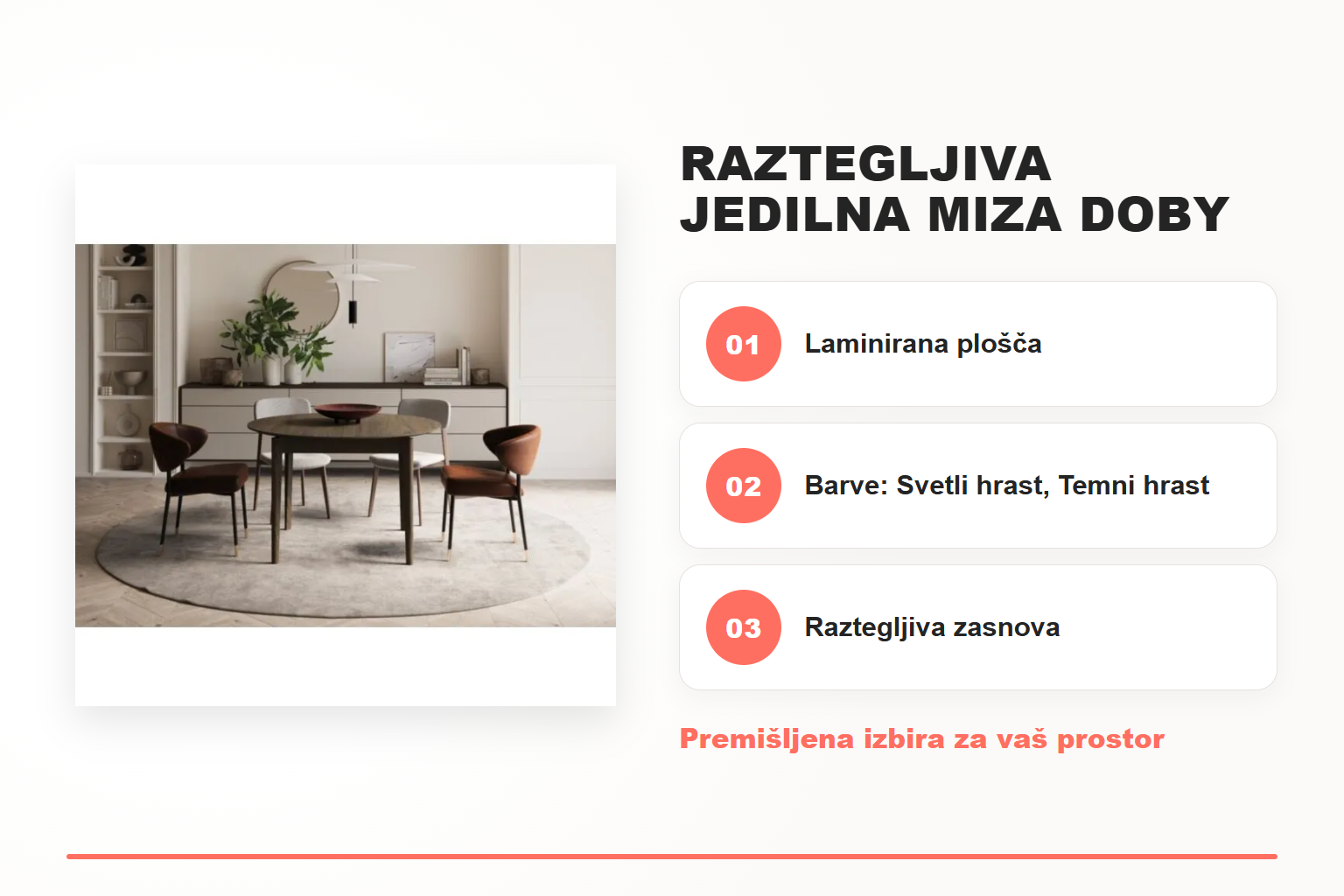 Raztegljiva jedilna miza DOBY 5 – pregled ključnih lastnosti