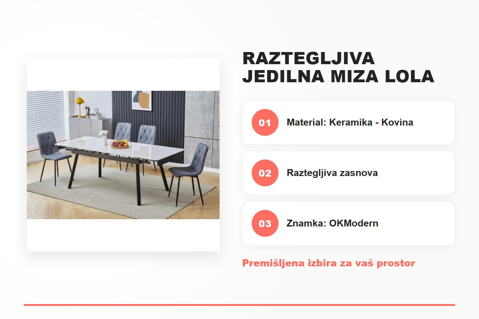 Raztegljiva jedilna miza LOLA 120 – pregled ključnih lastnosti