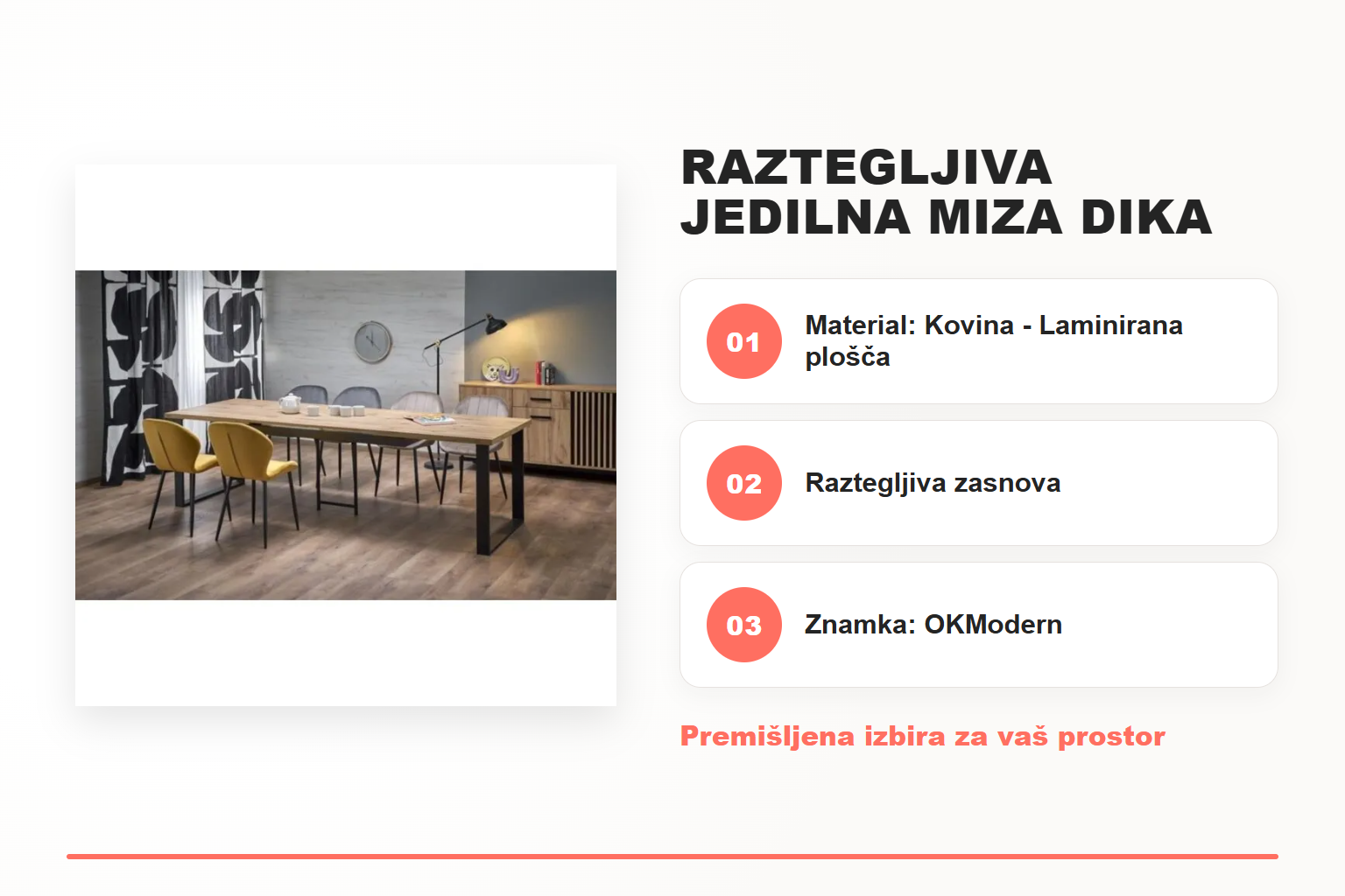 Raztegljiva jedilna miza DIKA – pregled ključnih lastnosti