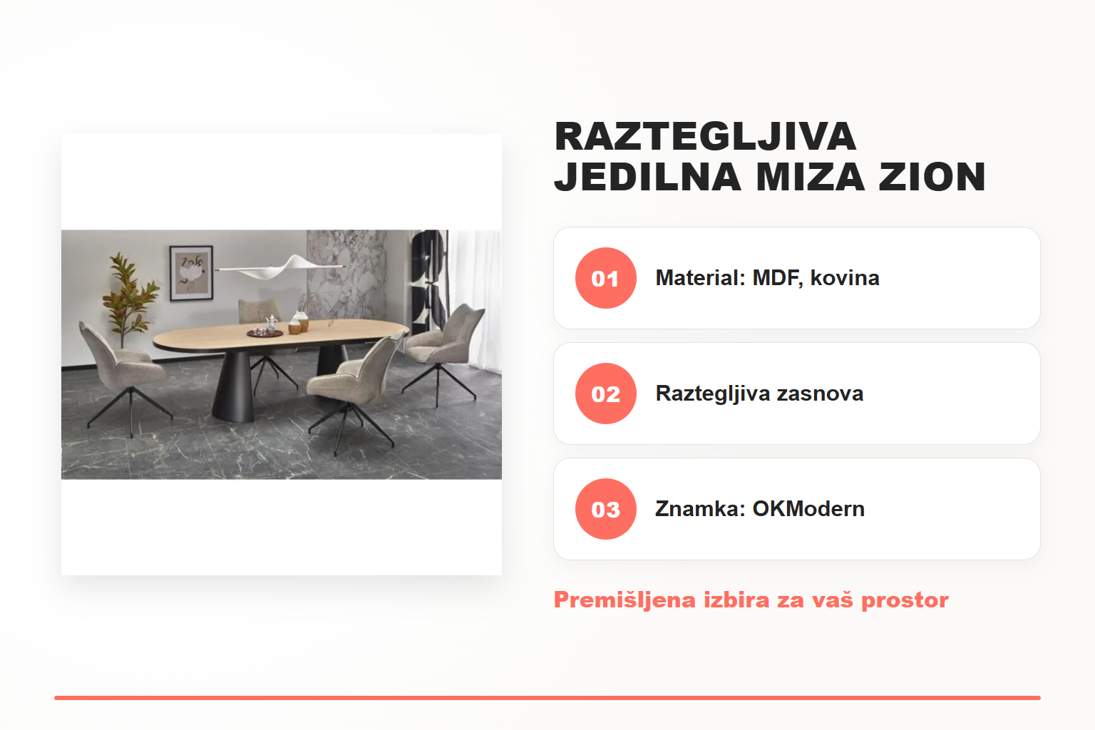 Raztegljiva jedilna miza ZION – pregled ključnih lastnosti