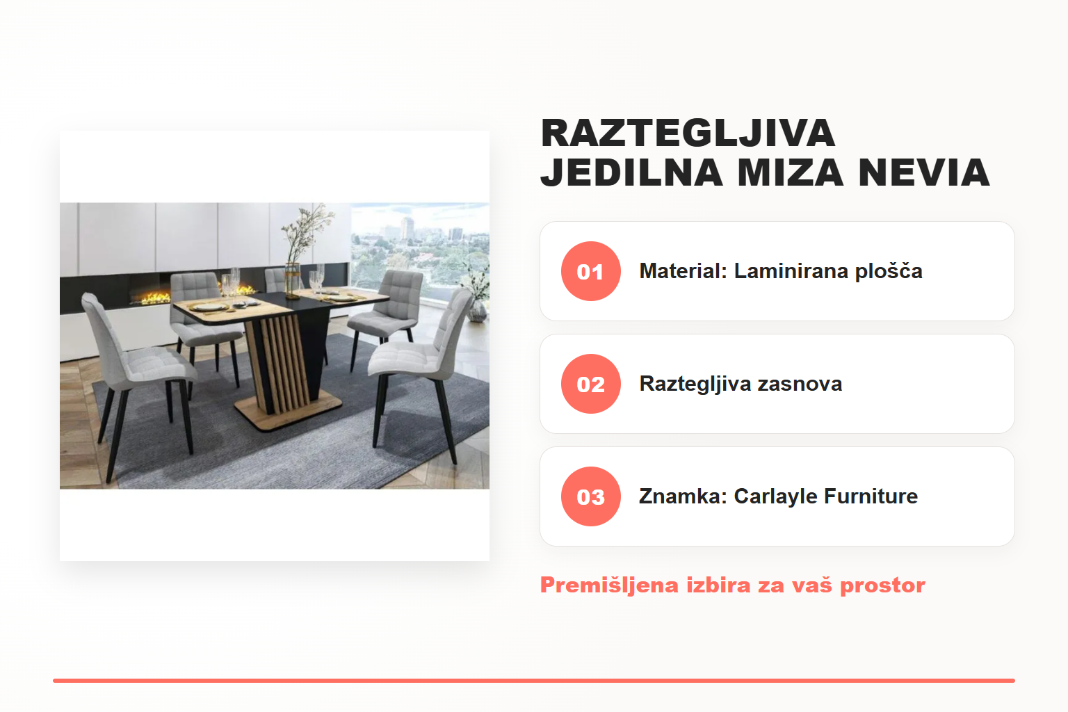 Raztegljiva jedilna miza NEVIA – pregled ključnih lastnosti