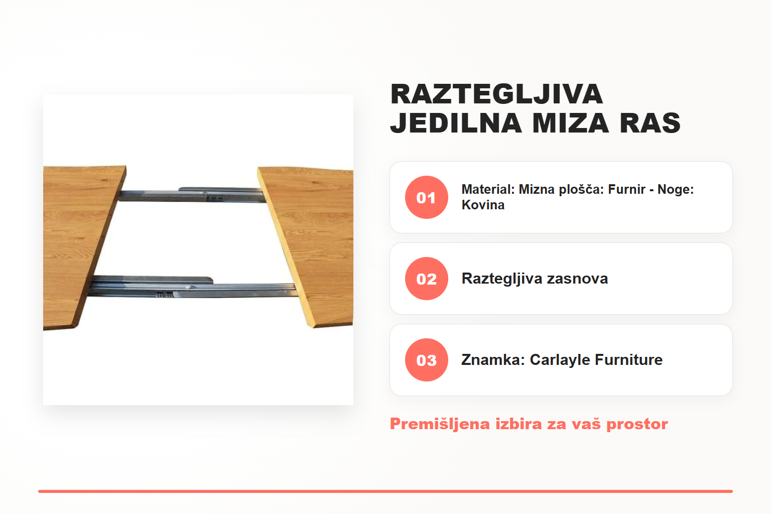 Raztegljiva jedilna miza RAS 150 2 – pregled ključnih lastnosti