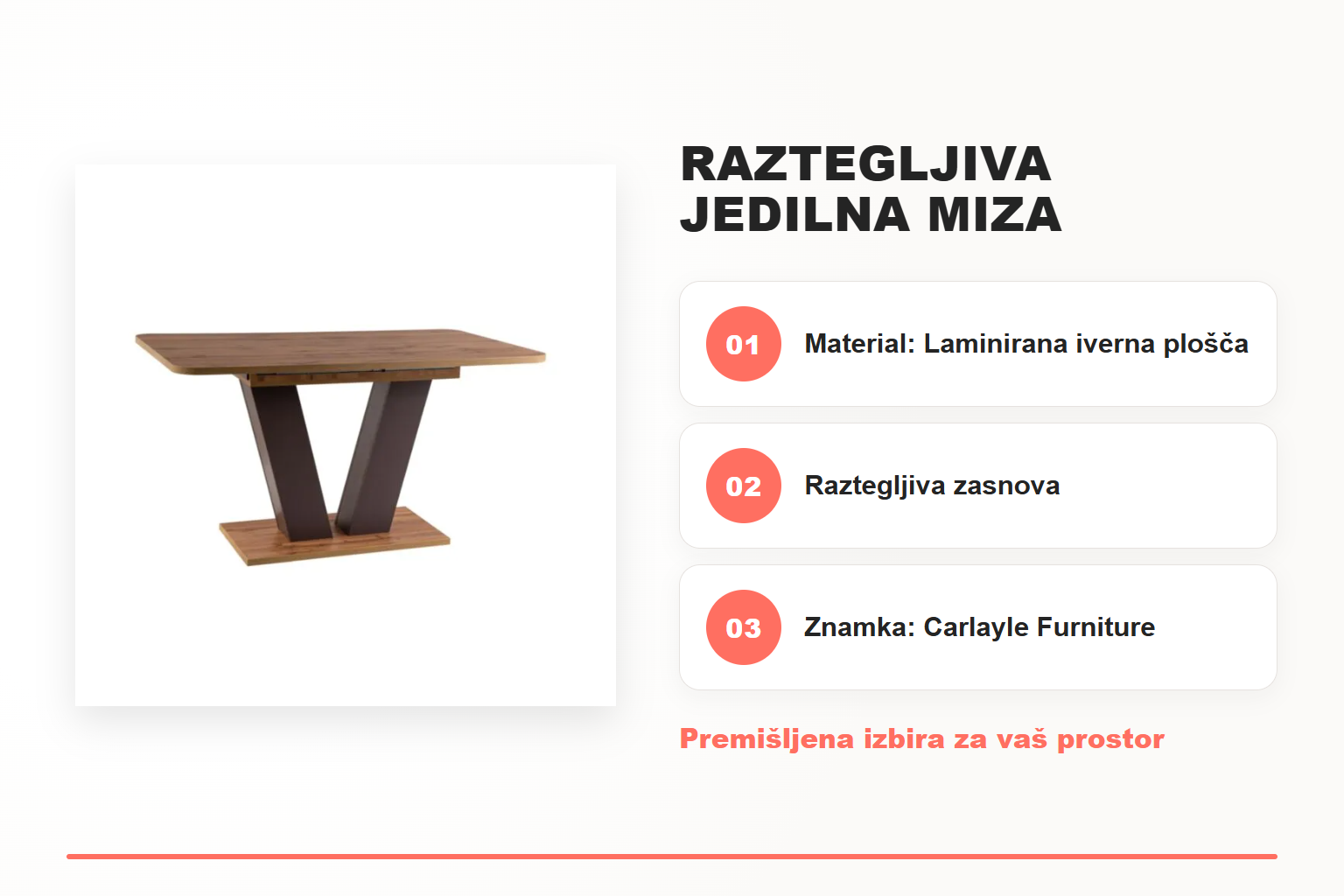 Raztegljiva jedilna miza PLUTON – pregled ključnih lastnosti