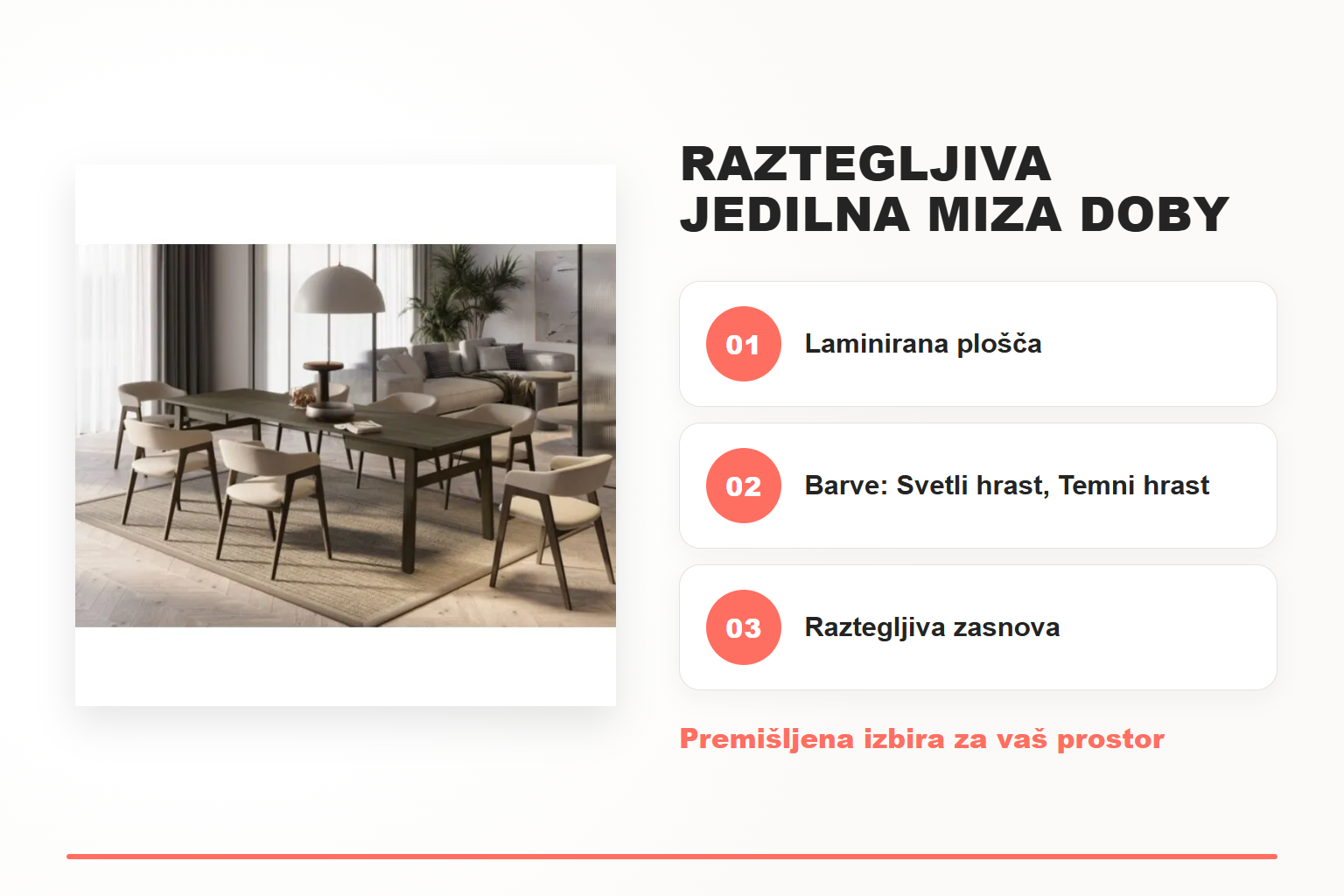 Raztegljiva jedilna miza DOBY 2 – pregled ključnih lastnosti
