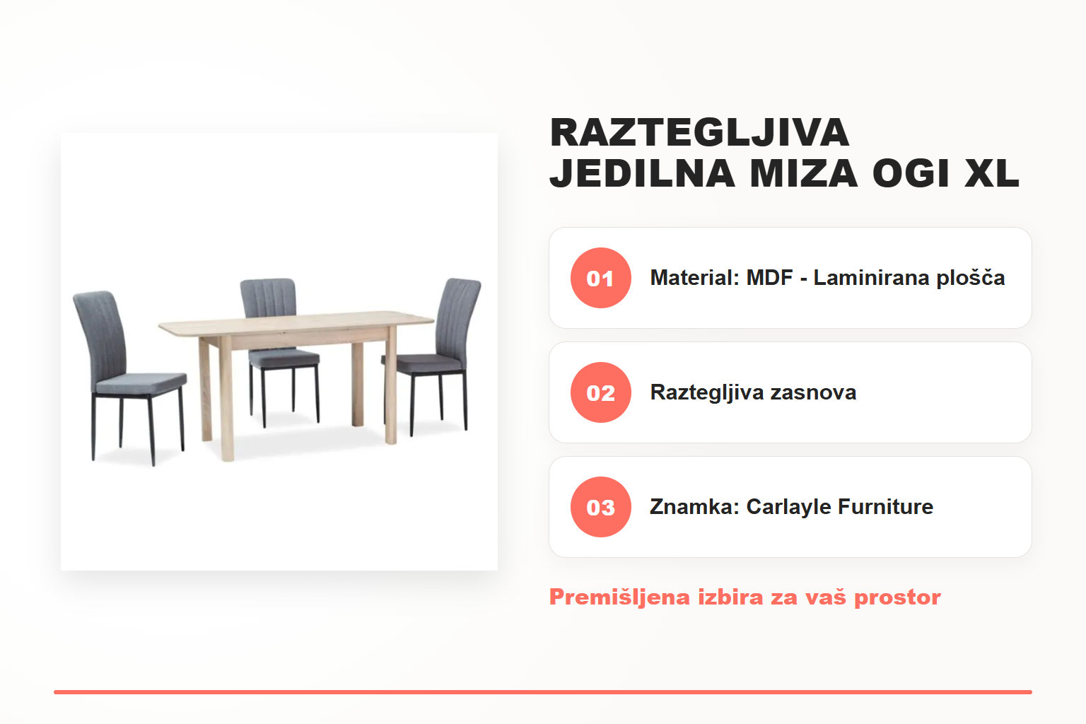 Raztegljiva jedilna miza OGI XL sonoma – pregled ključnih lastnosti