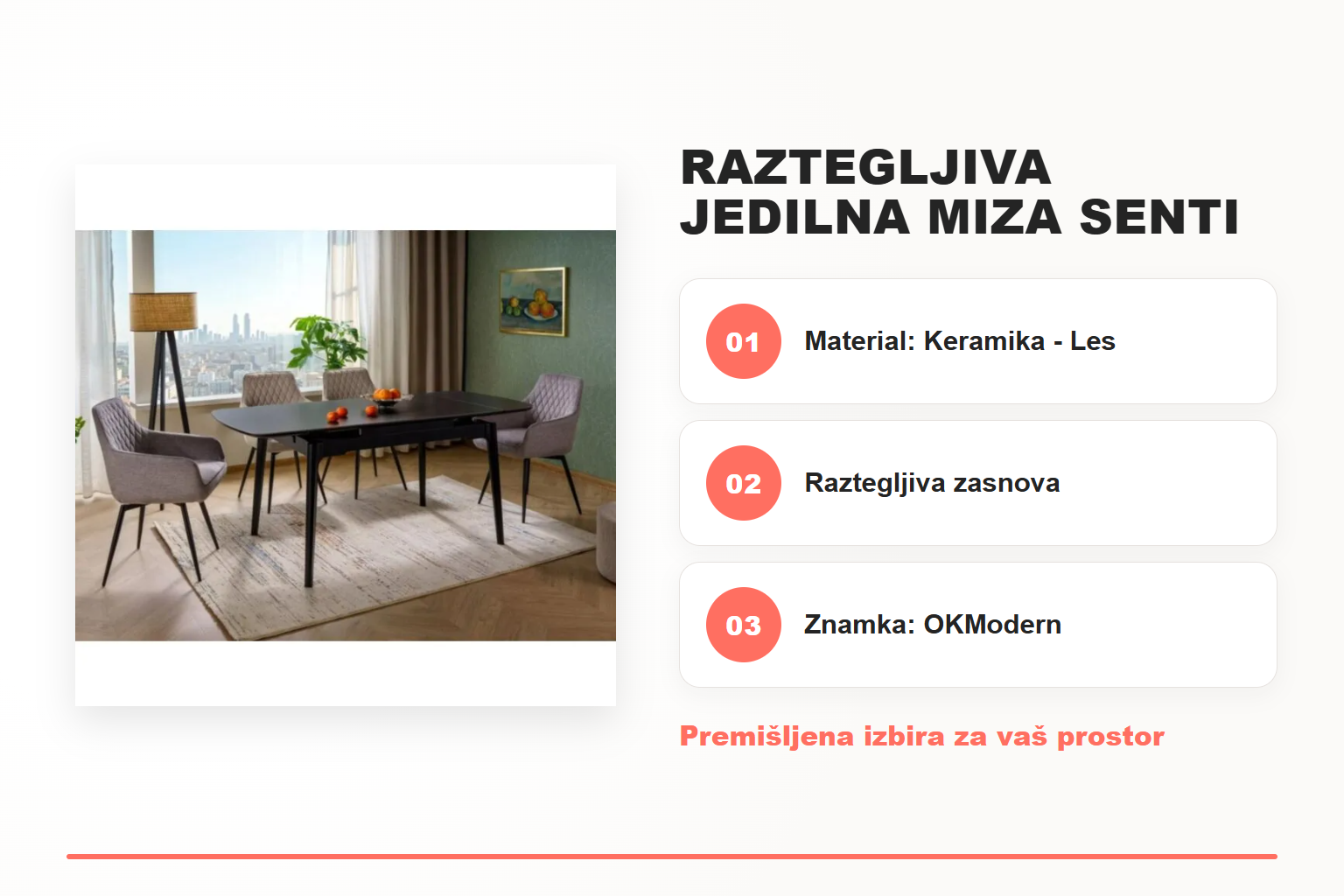 Raztegljiva jedilna miza SENTI – pregled ključnih lastnosti