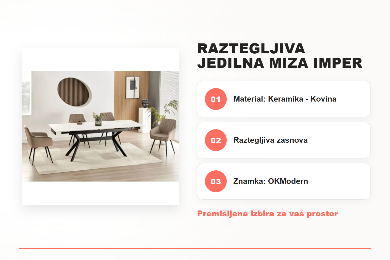 Raztegljiva jedilna miza IMPER – pregled ključnih lastnosti