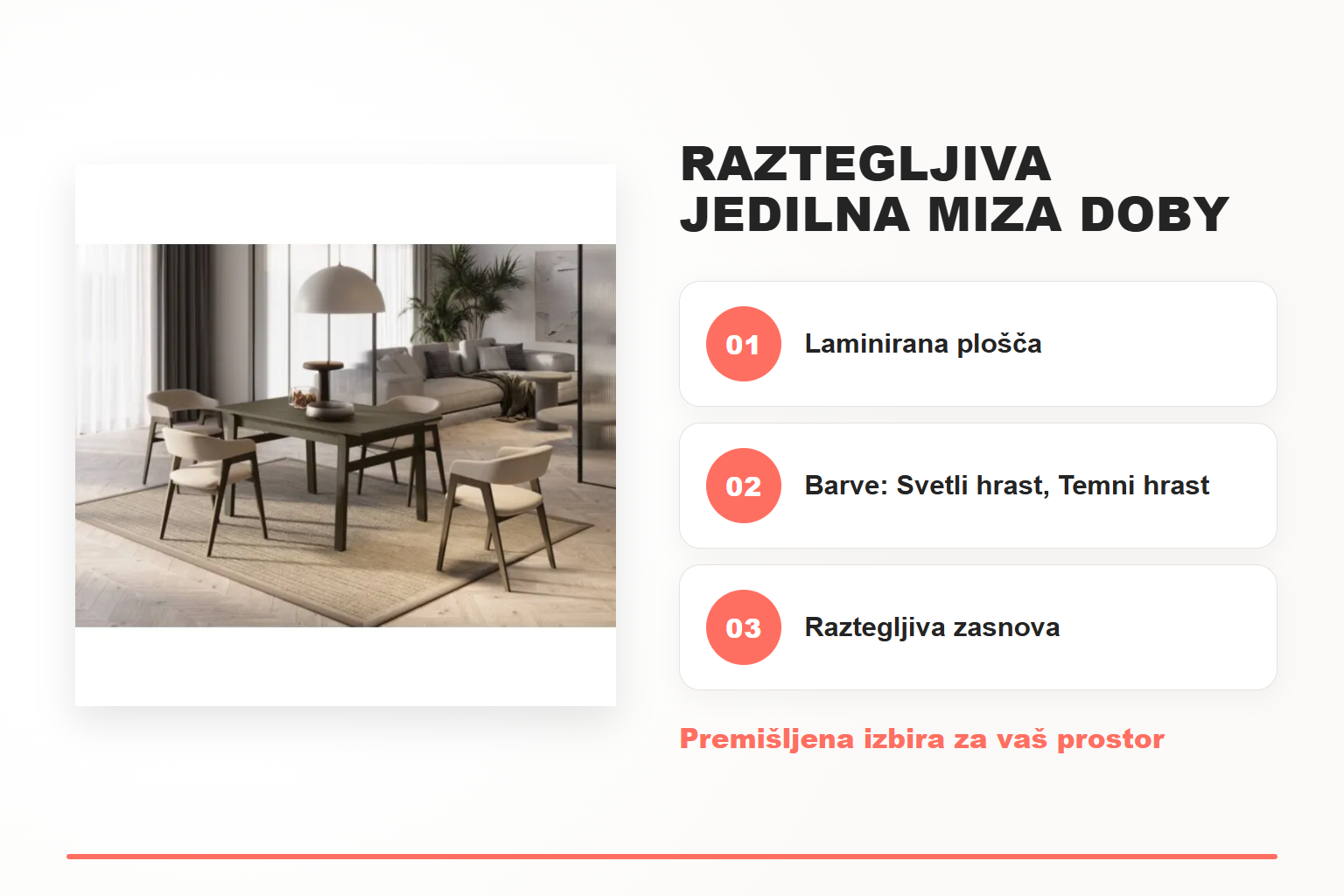 Raztegljiva jedilna miza DOBY 3 – pregled ključnih lastnosti