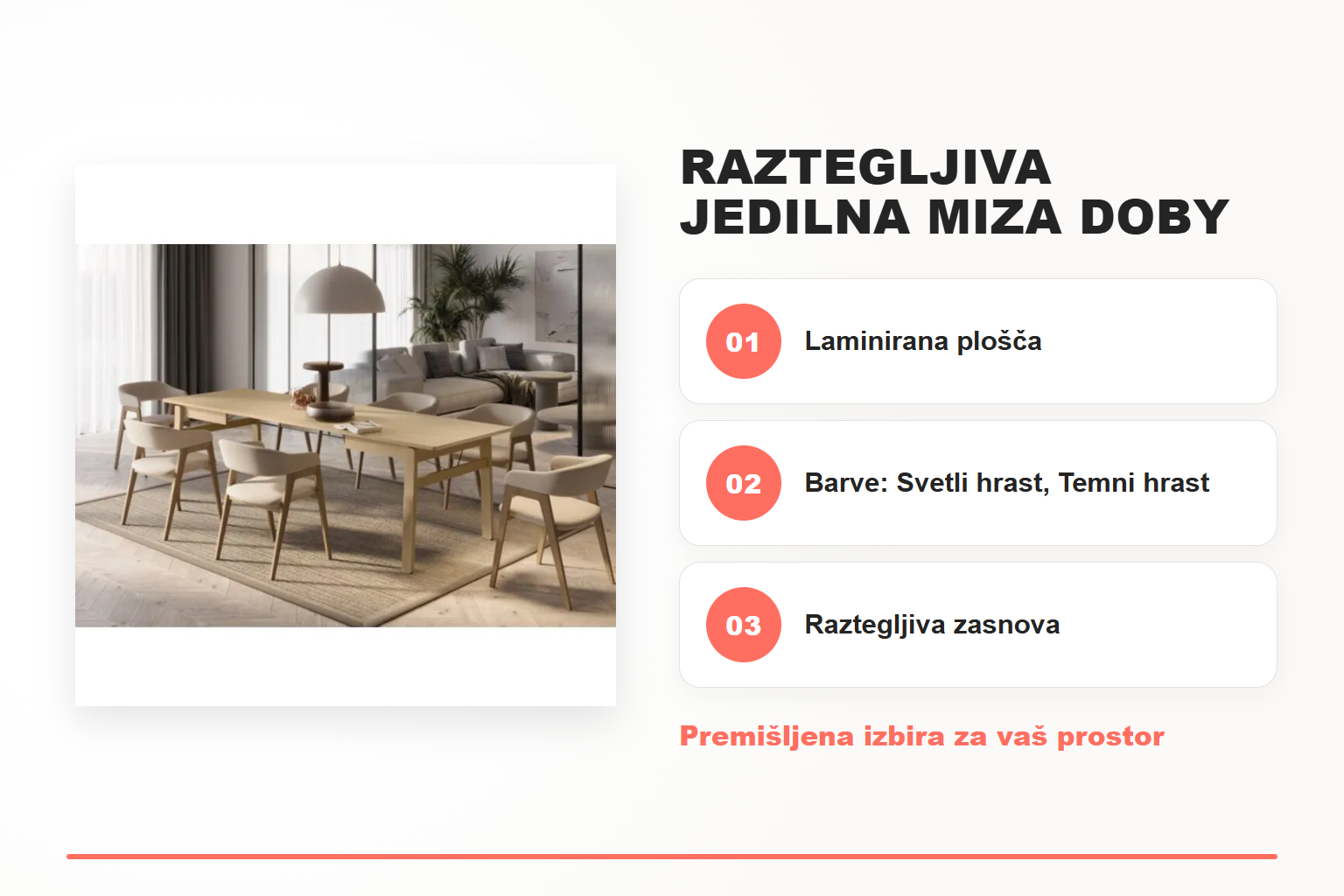 Raztegljiva jedilna miza DOBY – pregled ključnih lastnosti