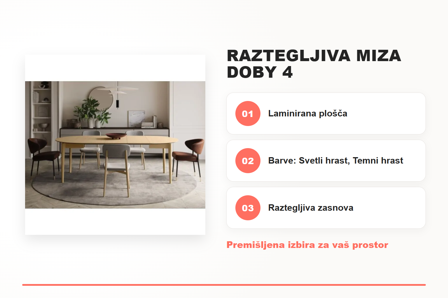 Raztegljiva miza DOBY 4 – pregled ključnih lastnosti