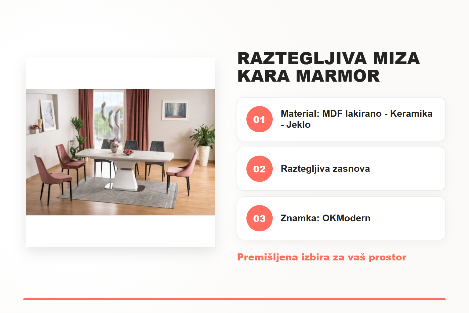 Raztegljiva miza KARA marmor – pregled ključnih lastnosti
