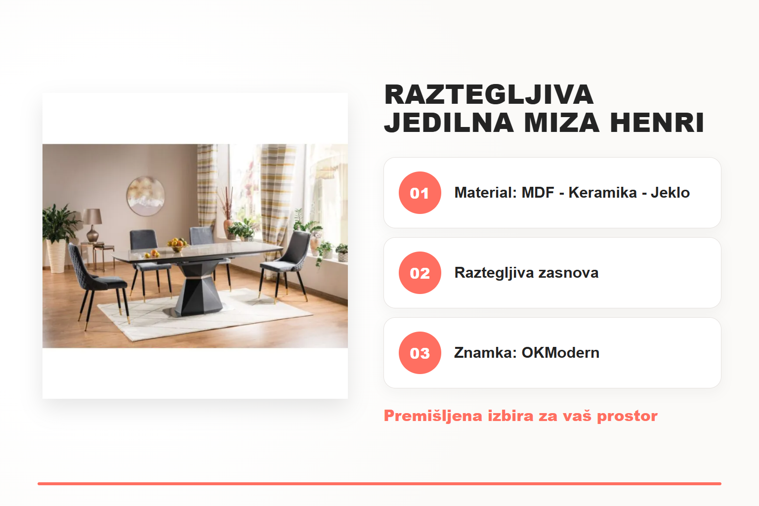 Raztegljiva jedilna miza HENRI – pregled ključnih lastnosti