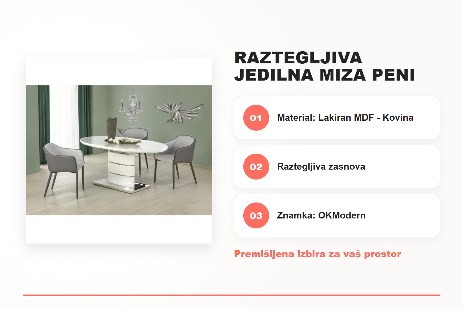 Raztegljiva jedilna miza PENI – pregled ključnih lastnosti