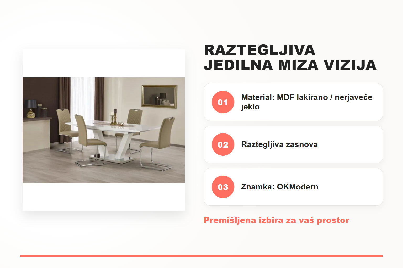 Raztegljiva jedilna miza VIZIJA – pregled ključnih lastnosti