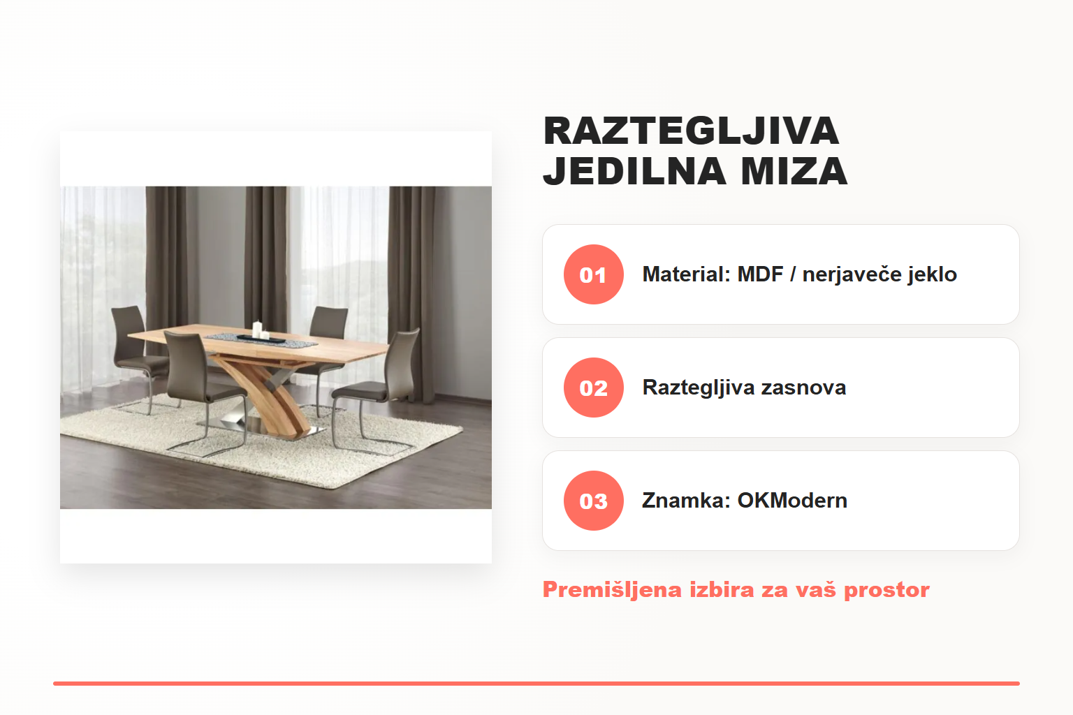 Raztegljiva jedilna miza SARDON 3 – pregled ključnih lastnosti