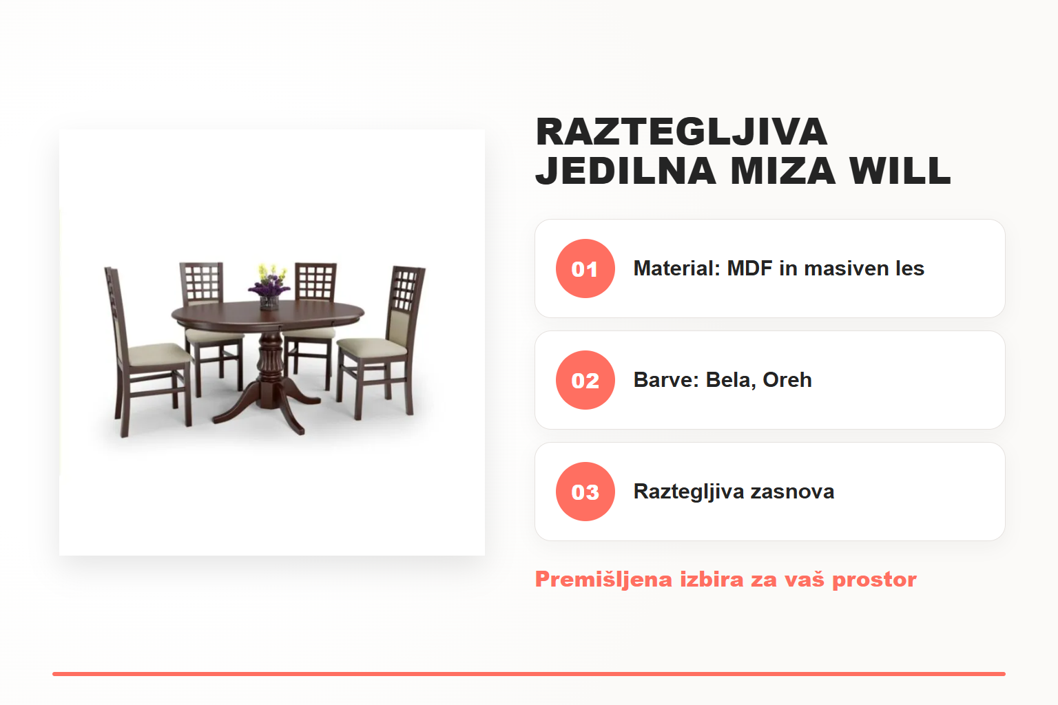 Raztegljiva jedilna miza WILL – pregled ključnih lastnosti