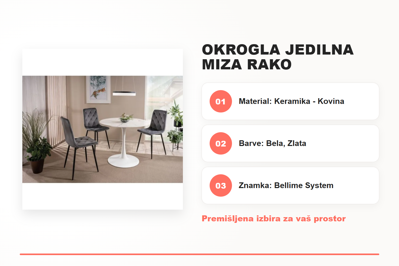 Okrogla jedilna miza RAKO – pregled ključnih lastnosti