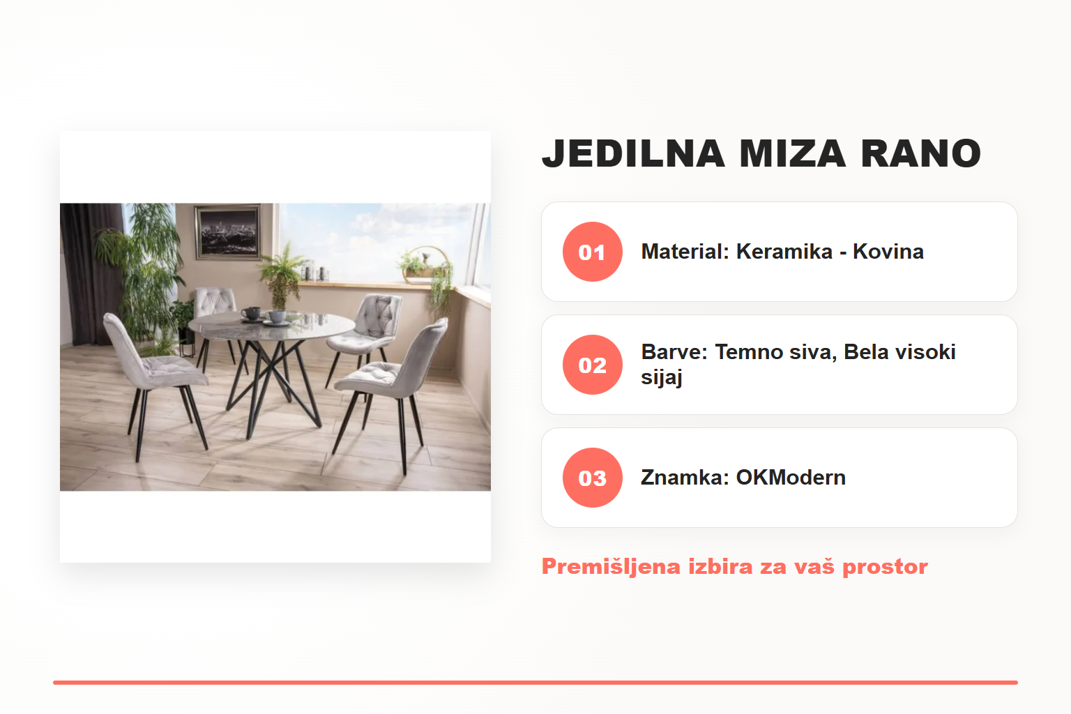 Jedilna miza RANO – pregled ključnih lastnosti