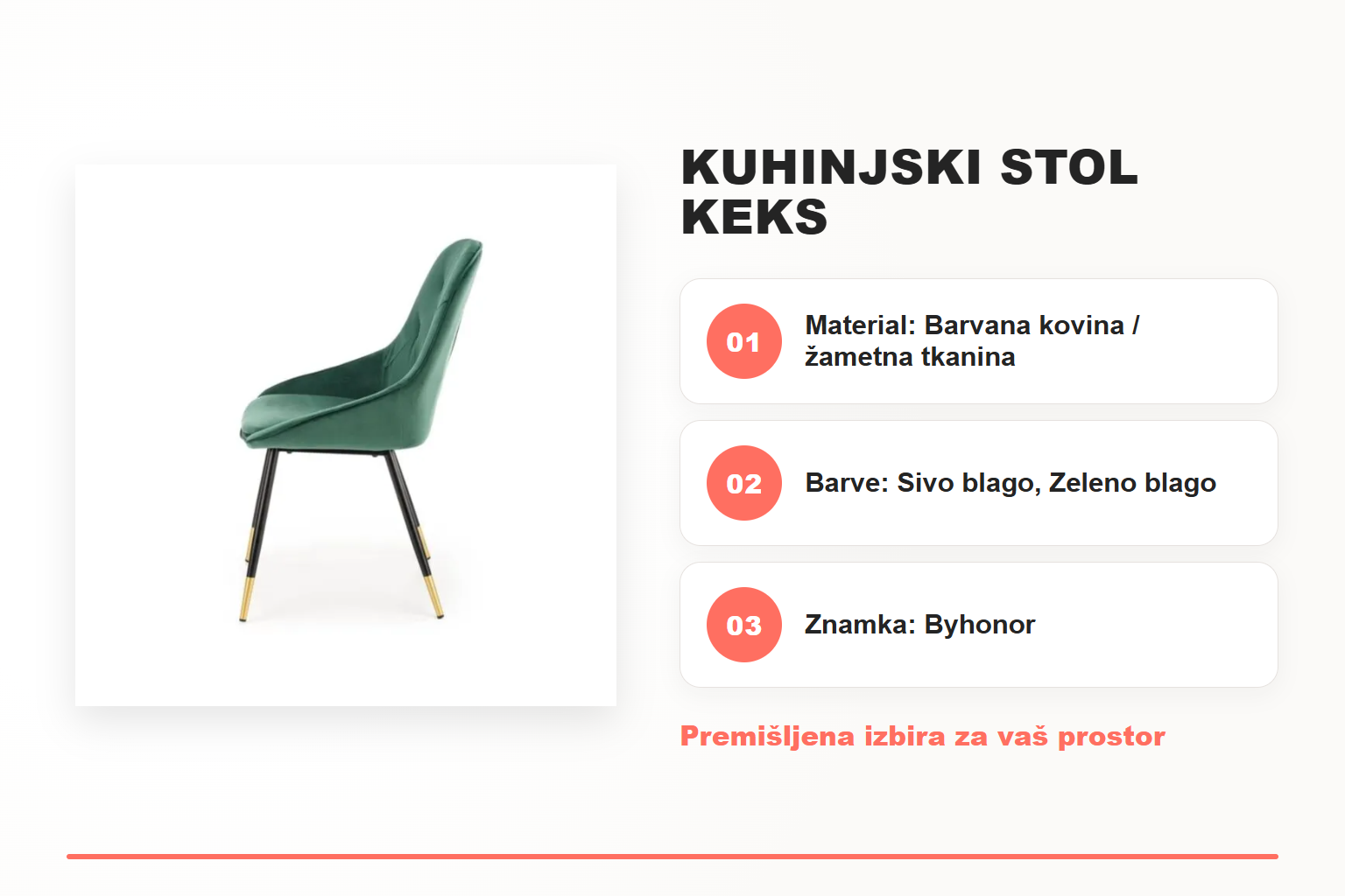 Kuhinjski stol KEKS – pregled ključnih lastnosti