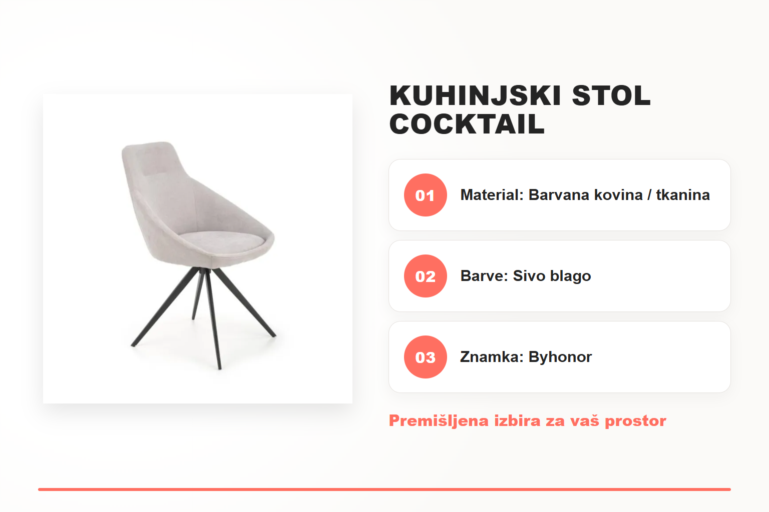 Kuhinjski stol COCKTAIL – pregled ključnih lastnosti