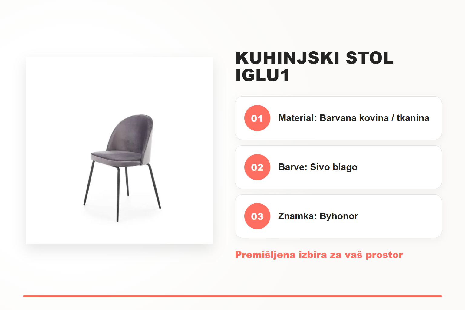 Kuhinjski stol IGLU1 – pregled ključnih lastnosti