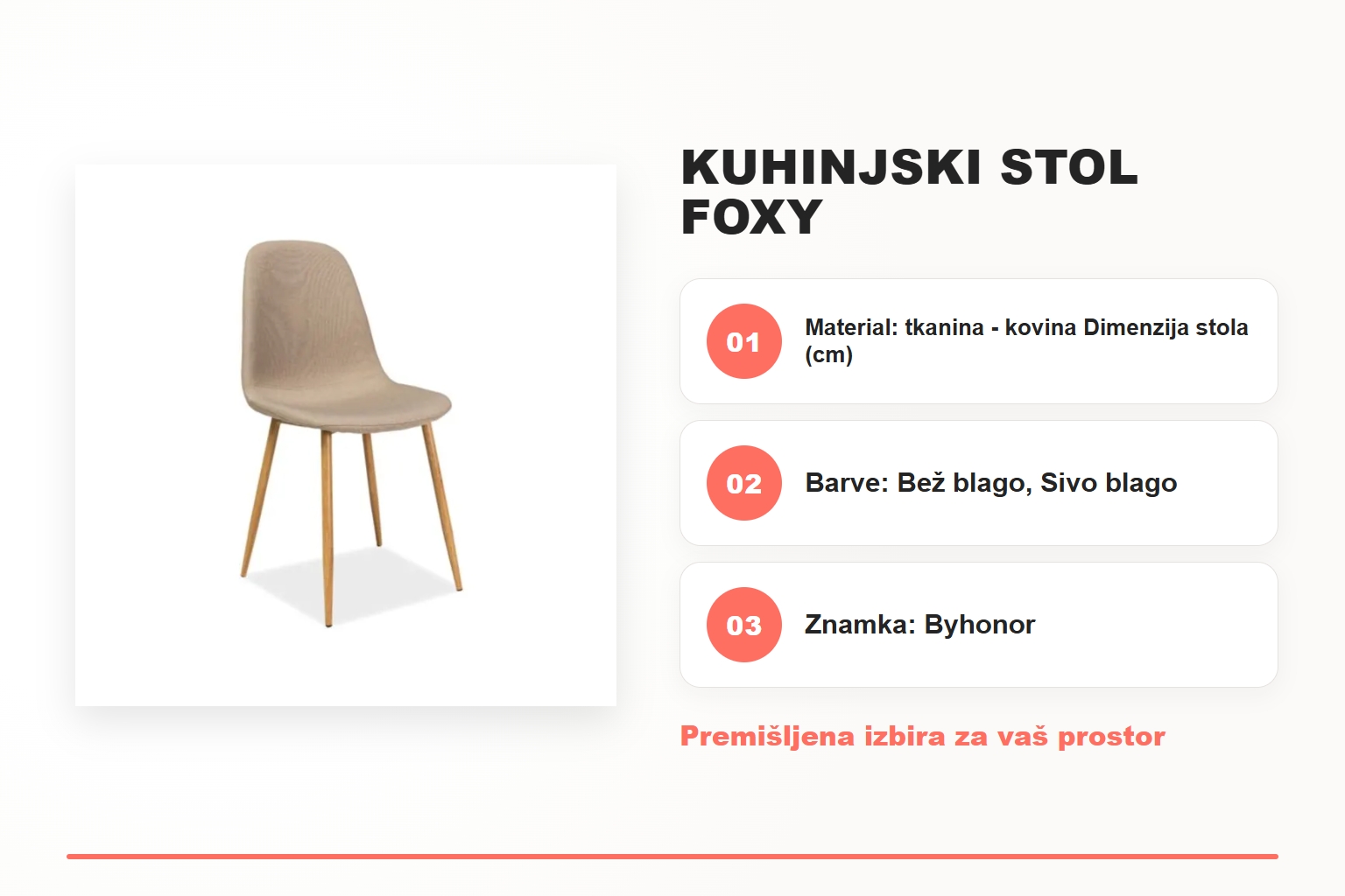 Kuhinjski stol FOXY – pregled ključnih lastnosti