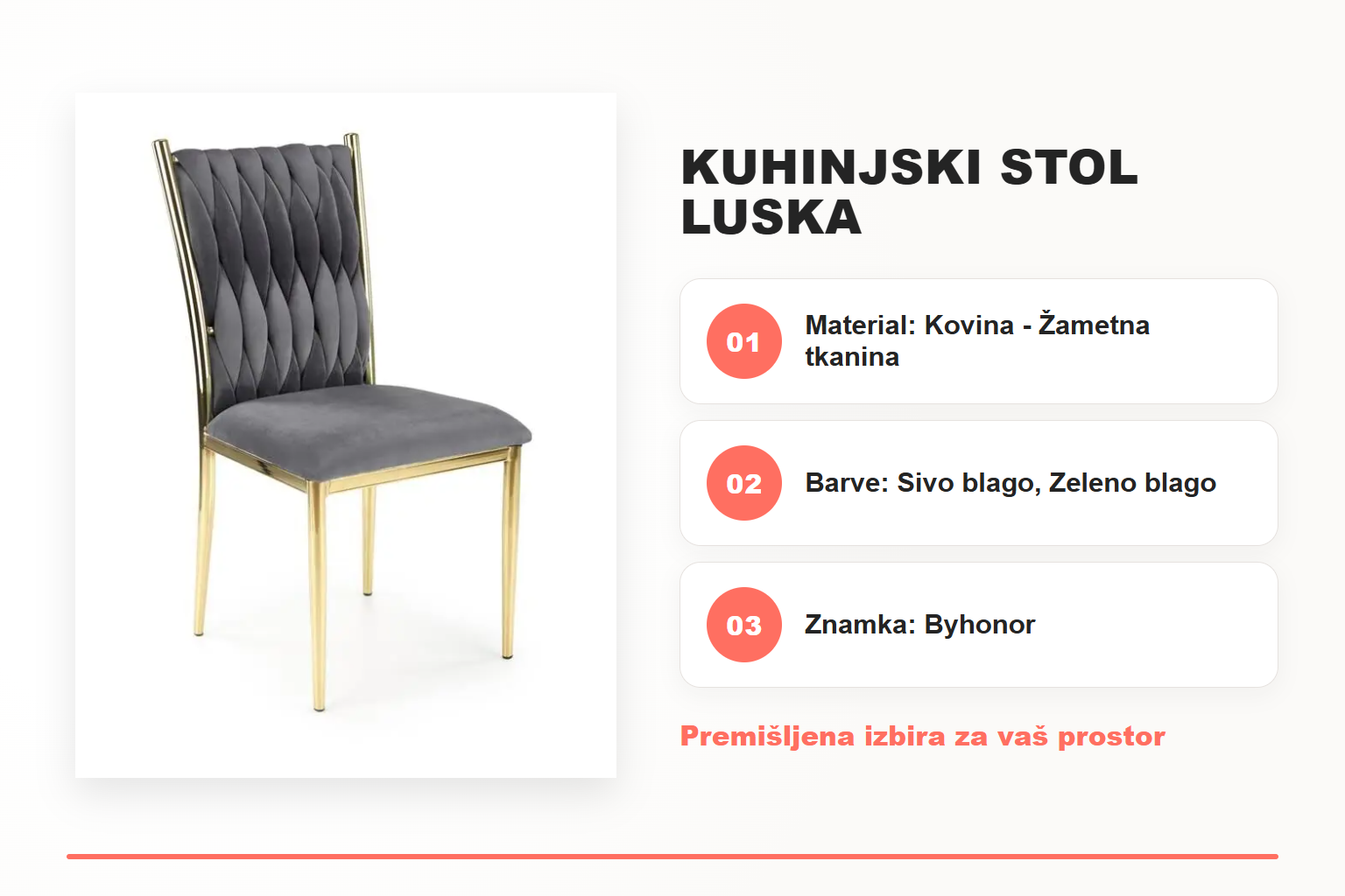 Kuhinjski stol LUSKA – pregled ključnih lastnosti