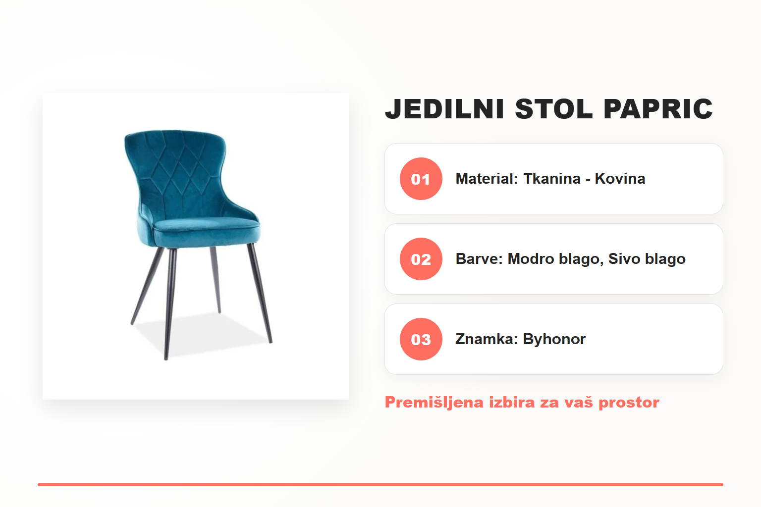 Jedilni stol PAPRIC – pregled ključnih lastnosti