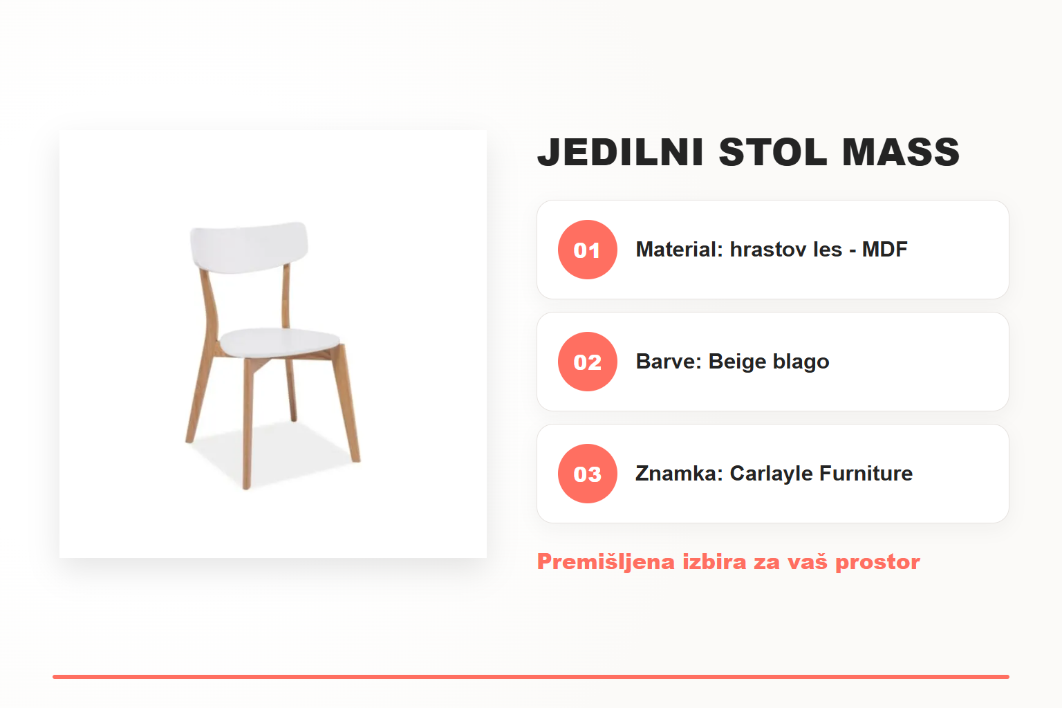 Jedilni stol MASS – pregled ključnih lastnosti