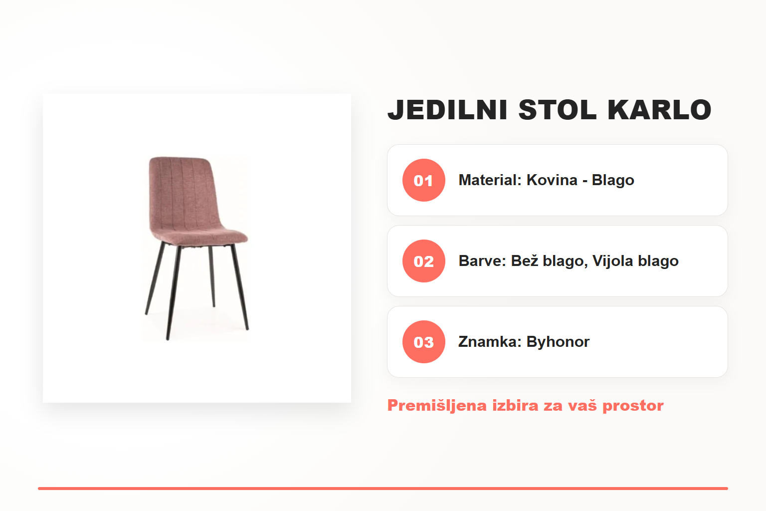 Jedilni stol KARLO – pregled ključnih lastnosti